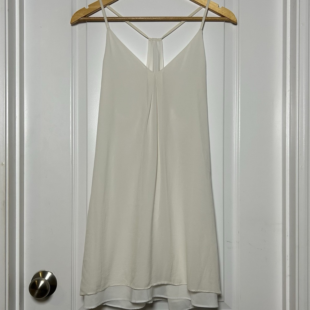 Alice + Olivia Silk White Fierra Y-Back Straps V-Neck Flowy Lined Mini Dress